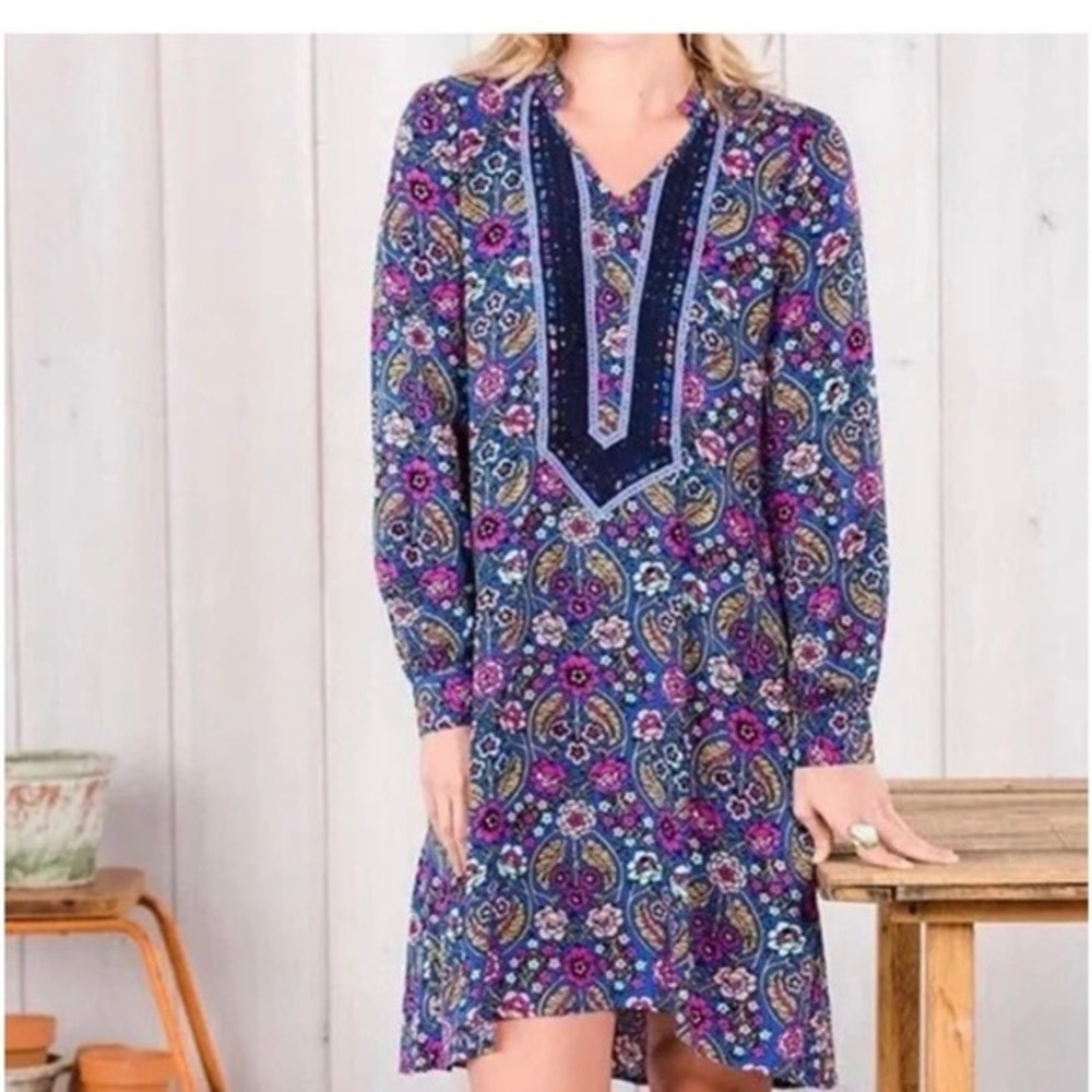 MATILDA JANE Thoughts & Dreams Boho Prairie Floral Hippie Tunic Dress‎
